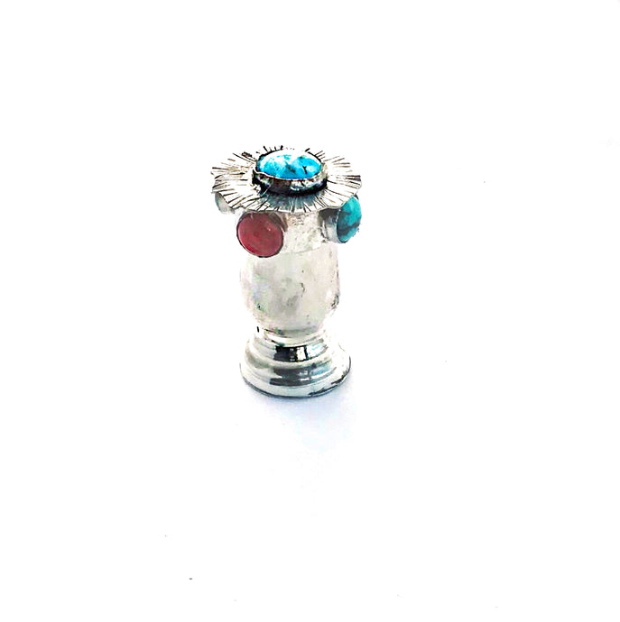 Sterling Silver Collectible Bottle Embellished with Spiny Oyster Coral and Kingman Turquoise