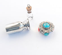 Load image into Gallery viewer, Sterling Silver Collectible Bottle Embellished with Spiny Oyster Coral and Kingman Turquoise