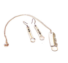 Load image into Gallery viewer, Double Bar Sterling Earrings with 22k Gold Accents and Moonstones