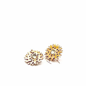 Dainty Bronze Flower Earrings with Clear CZ
