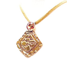 Load image into Gallery viewer, Freeform Bronze Pendant Necklace with Sterling Bezel and Topaz Cushion Cut CZ