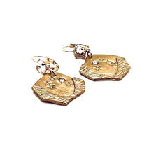 Load image into Gallery viewer, Bronze Starlit Night Golden Topaz and Clear CZ Dangle Earrings
