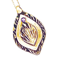 Load image into Gallery viewer, Bronze Textured, Layered Freeform Pendant with Amethyst CZ
