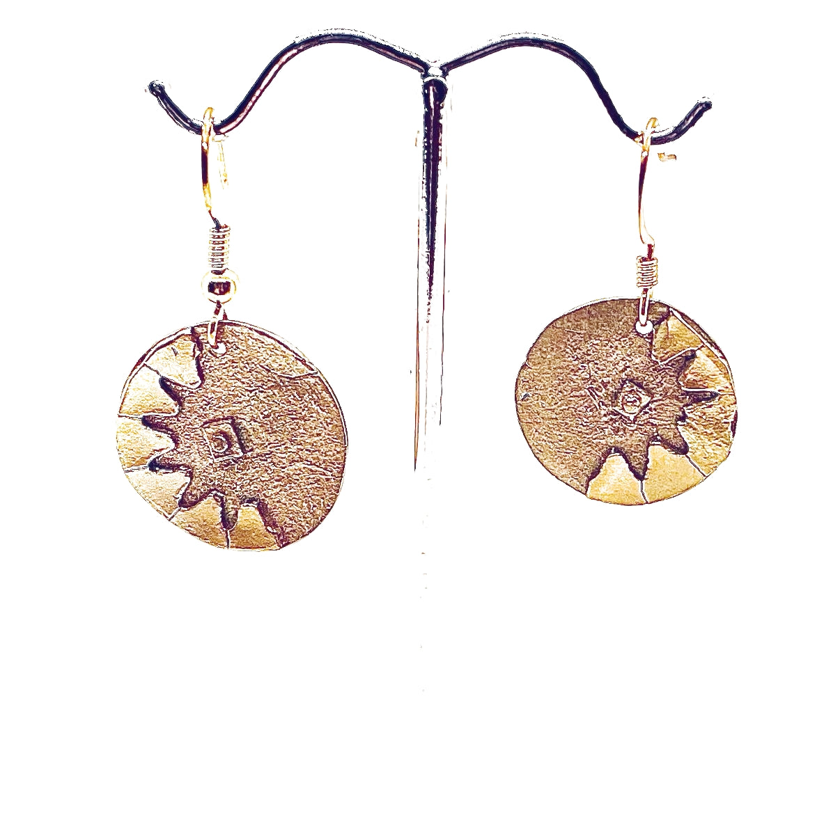 Bits and Pieces Red and White Bronze Circular Earrings