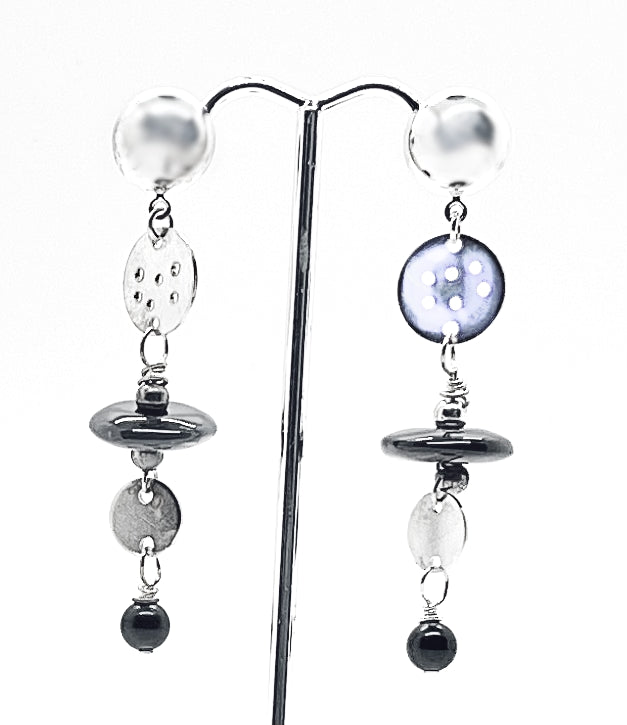 Constellation Earrings, Sterling Silver and Black Onyx