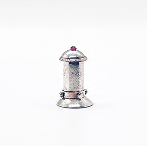 Handmade Miniature Sterling and Copper Bottle with Ruby Accent on Cap