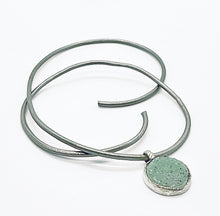Load image into Gallery viewer, Sterling Silver Round Pendant with Green Agate Druse on Silver Leather Cord