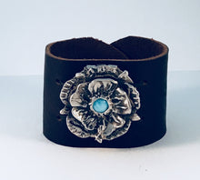 Load image into Gallery viewer, Sterling Silver &amp; Leather Flower Bracelet, Harmony Botanical Series, Interchangeable Stones