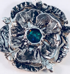 Sterling Silver & Leather Flower Bracelet, Harmony Botanical Series, Interchangeable Stones