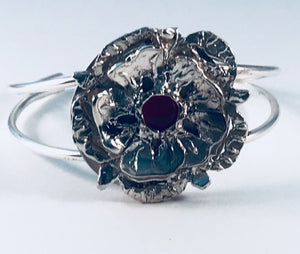 Sterling Silver Flower Cuff Bracelet, Harmony Botanical Series,  Interchangeable Stones
