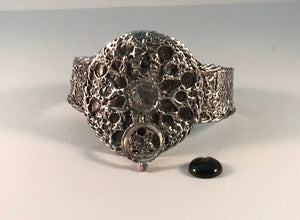Sterling Silver Cuff with Interchangeable Center 12mm Stone, Harmony Mandala Series