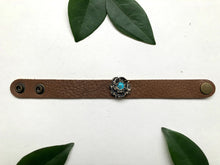 Load image into Gallery viewer, Sterling Silver &amp; Leather Small Flower Bracelet, Harmony Botanical Series, Interchangeable Stones