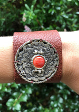 Load image into Gallery viewer, Sterling Silver on Leather Bracelet, Harmony Mandala Series, with Interchangeable Center 12mm Stone