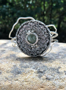 Sterling Silver Cuff, Harmony Mandala Series,with Inter changeable Center 12mm Stone
