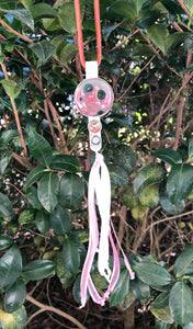 Pink Fringed Tassel Pendant, Sterling Silver, Ocean Jasper, Abalone