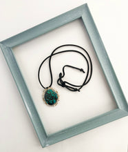 Load image into Gallery viewer, Turquoise and Sterling Silver Flower Pendant on Black Leather