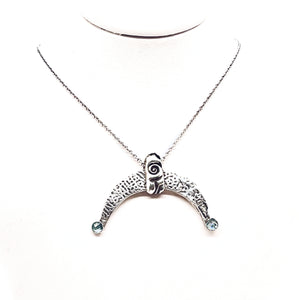 Sterling Silver Crescent Horn and Aquamarine Pendant Necklace