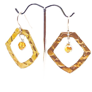 Open Textured Bronze Free Form Earrings with Golden Topaz Swarovski Dangle