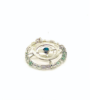 Space Saucer Sterling and Glass Pendant with Opal Center