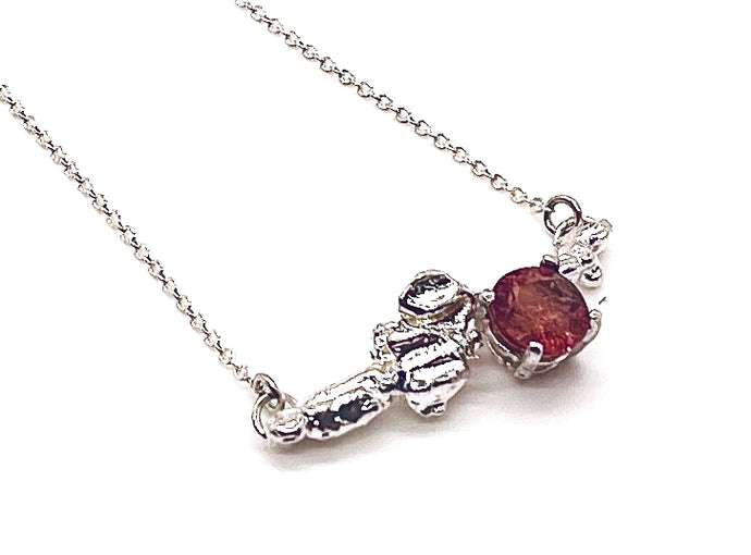 Organic Bar Style Necklace, Sterling Silver, Pink Tourmaline, Sterling Chain