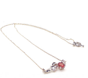 Organic Bar Style Necklace, Sterling Silver, Pink Tourmaline, Sterling Chain