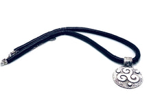 Load image into Gallery viewer, Sterling Silver Triskelion Pendant on Graduated Jet Heishi Bead Necklace